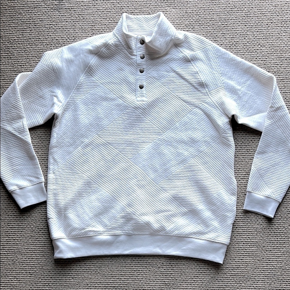 Goodfellow & Co White Textured Snap Pullover Sweatshirt - Size Large